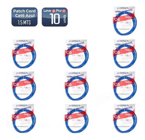 Patch Cord Cat6 Gigalan Azul 1,5 Metros Furukawa 10 Unidades