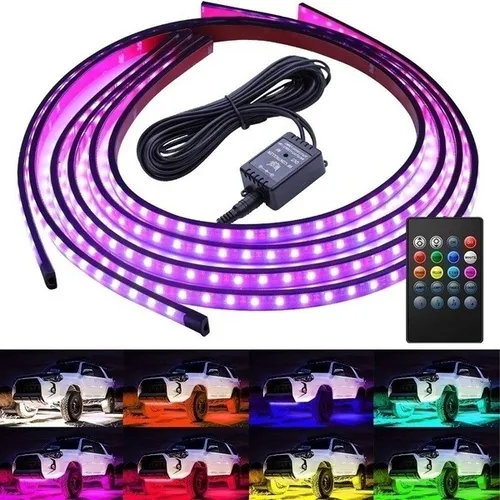 4pcs Rgb Led Control Inalámbrico Coche Luz De Neón Tira Tubo