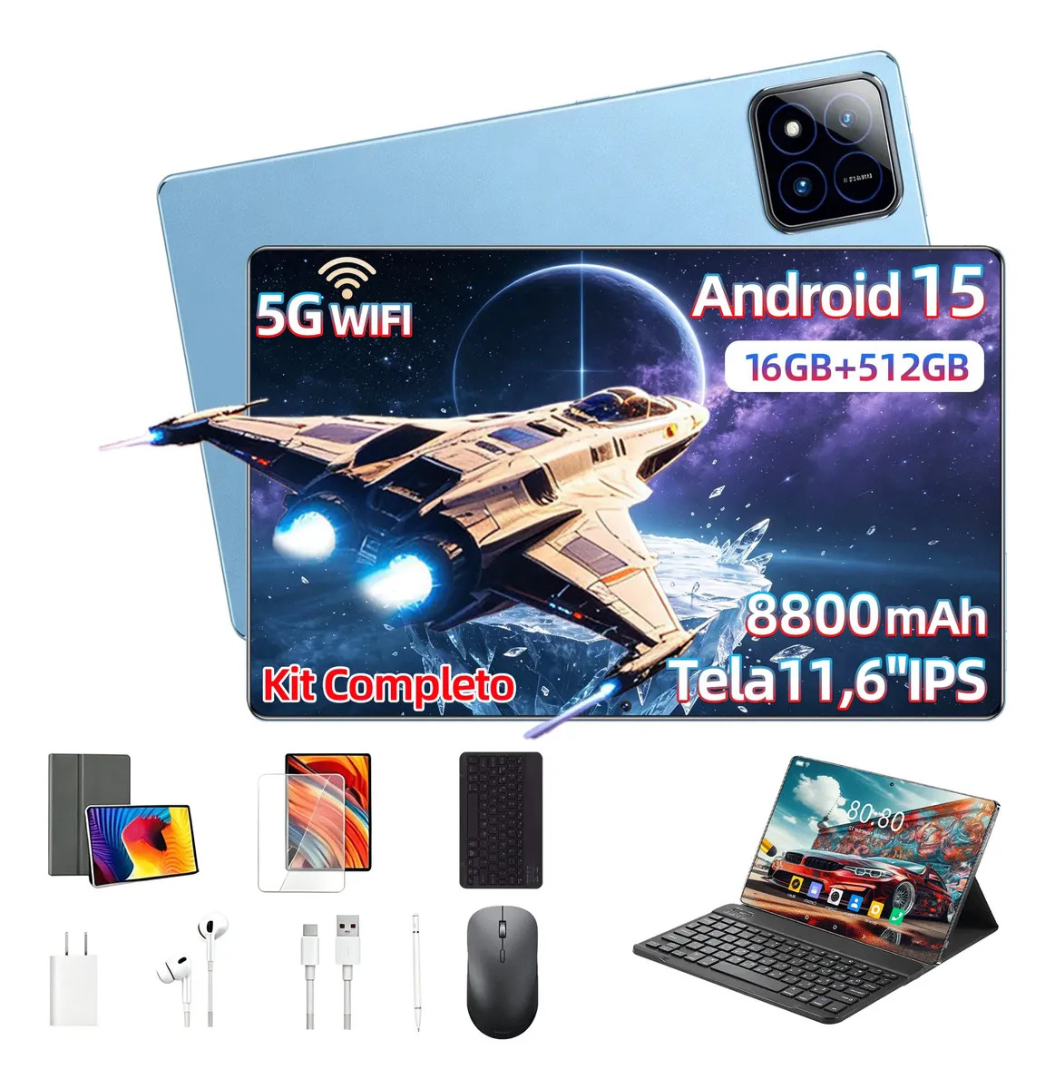 Tablet ZEENO Pad7 Pro WK de 11.6" com Android 15, 16GB RAM e 512GB – Kit Completo Teclado, Mouse e Caneta