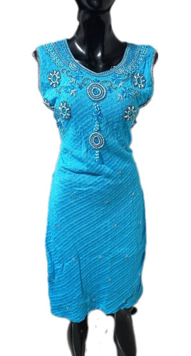 Vestido De Lino Azul Con Piedras Echo India 