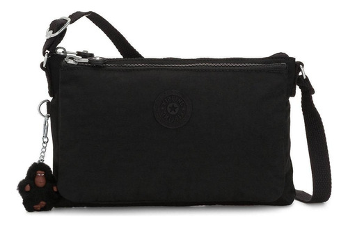 Bolsa bandolera Kipling Mikaela diseño lisa de nailon  black tonal con correa de hombro negra