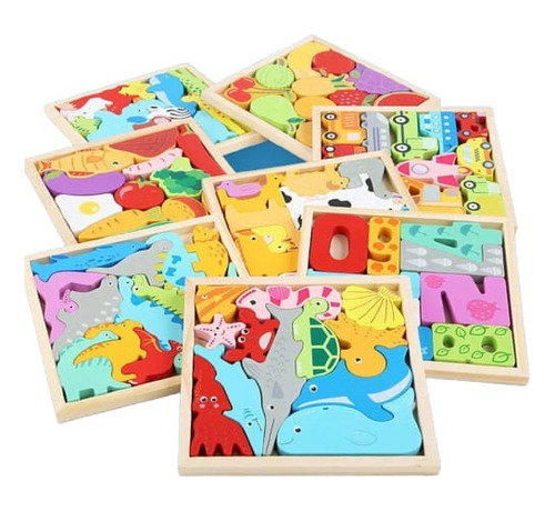 Juego De Puzzle Didactico, Bloques De Madera 3d