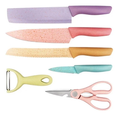 Set De Cuchillos Chef Revestido Cerámica Colores Pastel