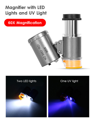 Lupa Iluminada Con Lupa De 60x Con 2 Luces Led Y 1