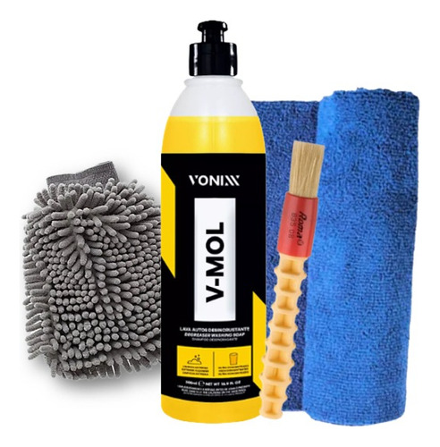 Shampoo V-mol Pano de Microfibra Luva Microfibra Pincel Vonixx
