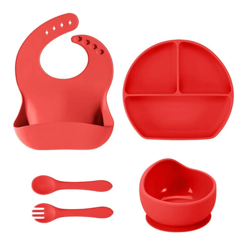 Set De Alimentación Silicona Bebe Plato Bowl Babero Cubierto