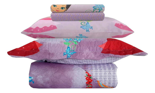 Kit Jogo Cama Solteiro Infantil Menina Lilás Lady 5 Peças