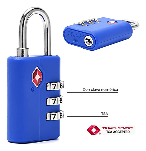 Candado Viaje Valija Wanderlust Combinación 3 Digi Tsa 38257 Azul