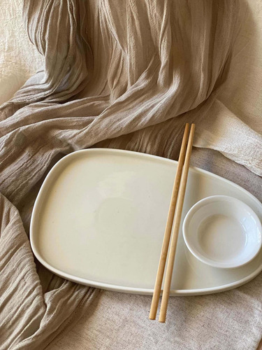 Bandeja Natural De Porcelana Para Sushi Estilo Gourmet White