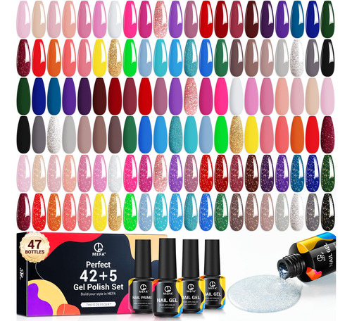 Mefa Juego De 47 Esmaltes De Unas De Gel, 42 Colores Para To