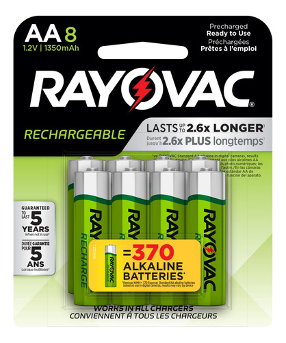 Rayovac Baterias Aa, Bateria Doble A Recargable, 8 Unidades