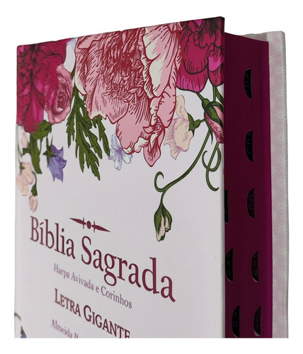 Bíblia Sagrada Rc Letra Gigante Com Harpa E Corinhos Capa Dura Floral Rosa Com Índice Lateral