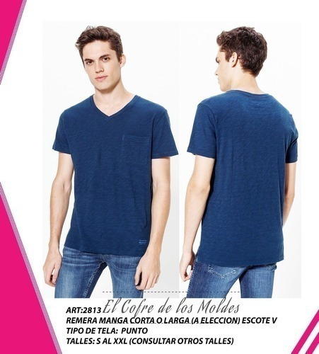 Molde  Camiseta Manga Corta Cuello V Pack 5 Talles!