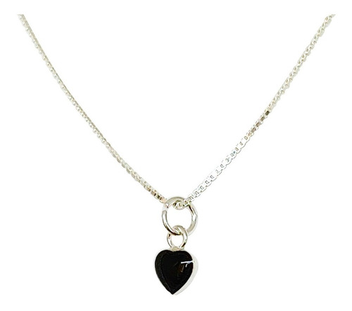 Collar Corazón Negro Mini Plata Fina 925