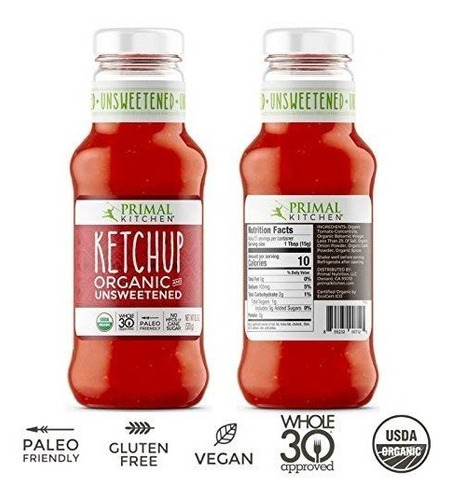 Primal Kitchen, Salsa De Tomate Orgánica, Sin Endulzar 320g