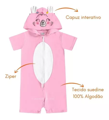 Macacão Pijama Bebê Infantil de Bichinho: Coelho (12 Meses