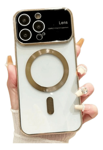 Funda For iPhone 15 Pro Max Magsafe Dorado Lens Protector