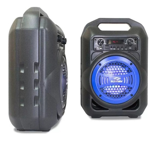 Caixa Som Portátil Bluetooth/usb/sd/fm/mp3 30w Led Sumay Cor Preto - Azul 110v/220v