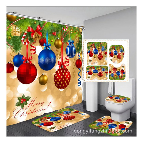 Juego De 4 Cortinas De Ducha Para Baño Decoradas En Navidad