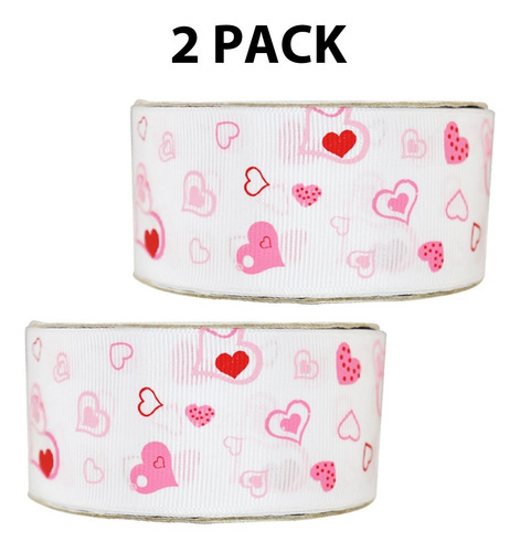 Imagen 1 de 3 de Listón Estampado De Corazones, 2 Piezas, San Valentín, Bcrr