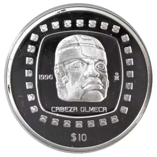 Moneda 1996 5 Onzas Cabeza Olmeca Plata Proof Precolombina