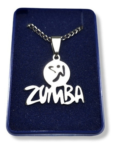 Dije Zumba Baile Gym + Cadena Acero Quirúrgico + Estuche Color Plateado