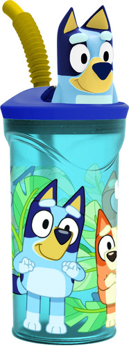 Vaso Niños 400ml Bluey Figura 3d Con Bombilla