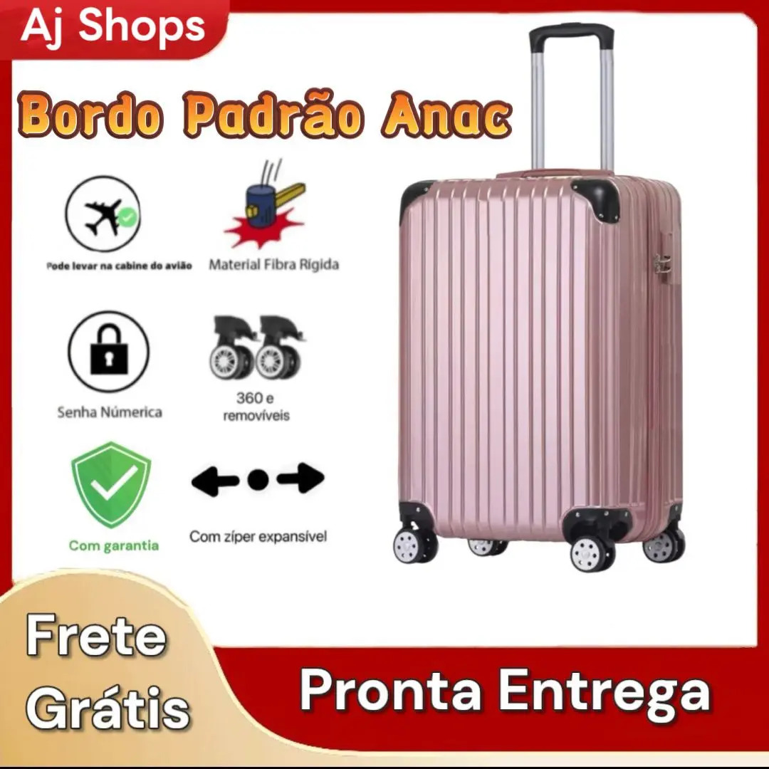 Mala De Viagem Bordo Com Ziper Extensor Abs Rodinhas 360 Leva Na Cabine Do Avisão Resistente Aj Shops Rosa 2060