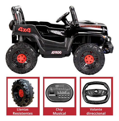 Montable Electrico Camioneta 4x4 Control Remoto Luz Led 12v Color Negro Joykoo
