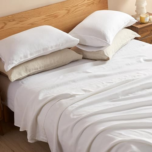 Fundas De Almohada De Lino Puro 100% Blanco 1 Par