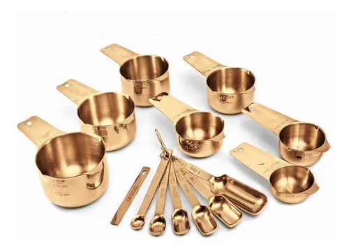 Juego De 14 Tazas Y Cucharas Medidoras Chapadas Color C..