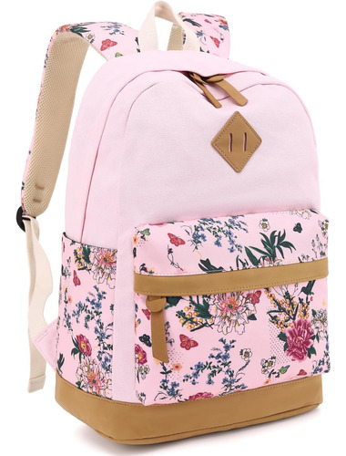 Mochila Leaper Bonita De Lona Floral Para Portátil, Casual..