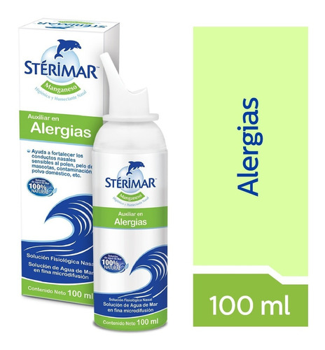 Solución De Agua De Mar Sterimar Manganeso Alergias 100ml Color Blanco con verde