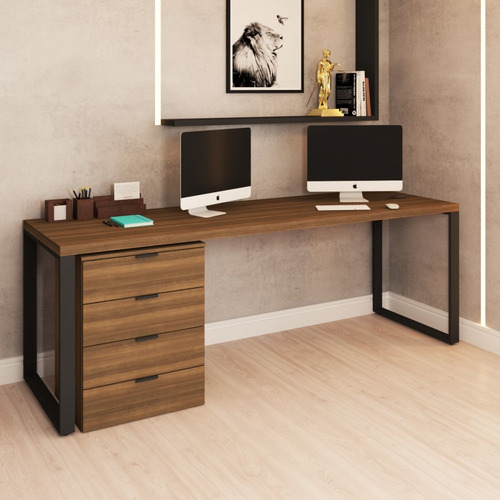 Conjunto Home Office Mesa Diretor 190 Cm E Gaveteiro Munique