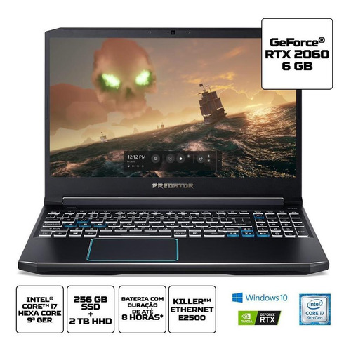 Notebook Gamer Acer Helios300 I7 16gb 2tb+256ssd Rtx2060 W10