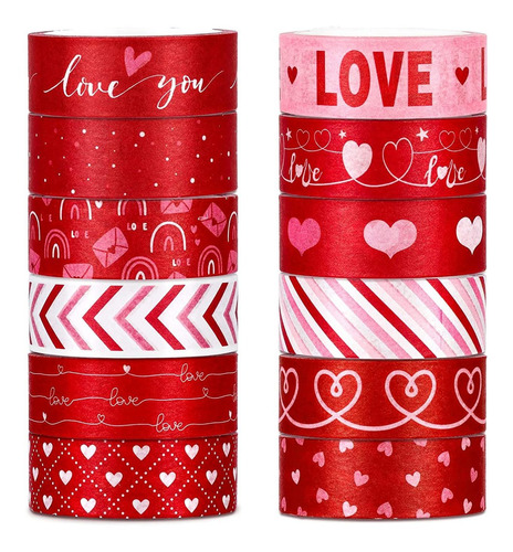 12 Rollos De Cinta Washi Para El Día De San Valentín,...