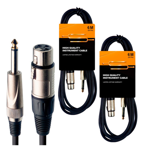 Pack X2 Cable Xlr (cannon) Plug Mono Microfono - 6 Metros C 