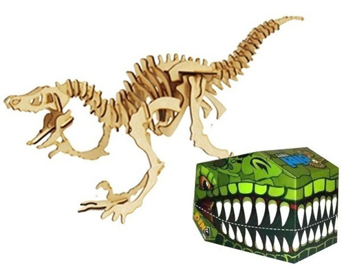 Dinosaurio Velociraptor En Madera Para Armar Puzzle 3d