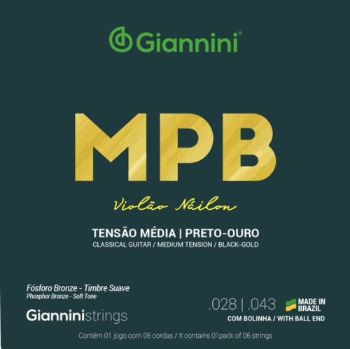 Encordoamento Giannini Mpb P/ Violao Nylon Tensao Media