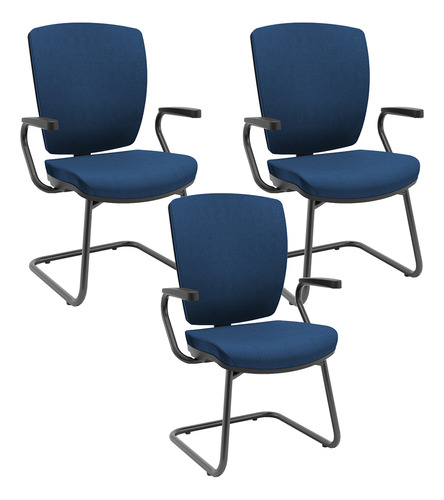 Kit 3 Cadeiras Fixa Ergonômica Pto Alta Flexi Poliéster Azul