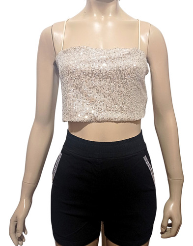 Top Corto Con Lentejuelas Y Breteles Finos Mujer Jennyfer