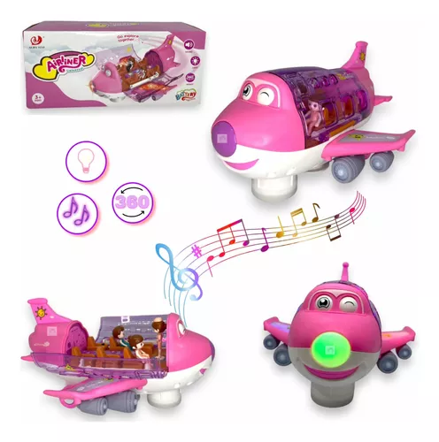 Avião De Brinquedo Musical Gira 360 Bate E Volta Com Som Luz