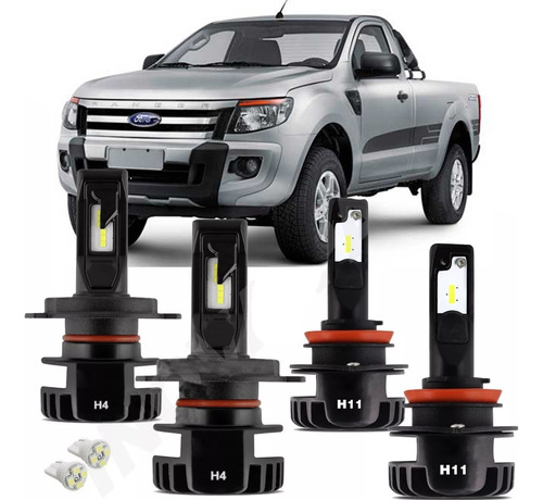 Kit Lampada Super Led Plus Ranger 2013 A 2016 Farol E Milha