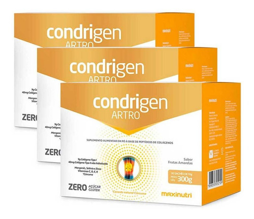 Kit 3 Colágeno Tipo 1 E 2 Condrigen Artro Frutas Amarelas