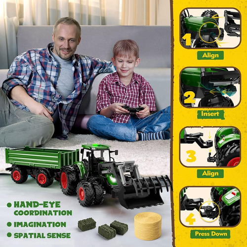 Control Remoto Tractor Toy, Kids Rc Tractor Set & Truck And