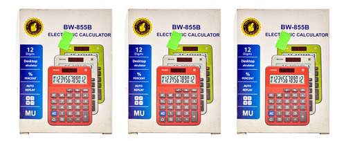 Calculadora Electrónica 12 Dìgitos Pack 3 Bw855b Bestway Color Rojo