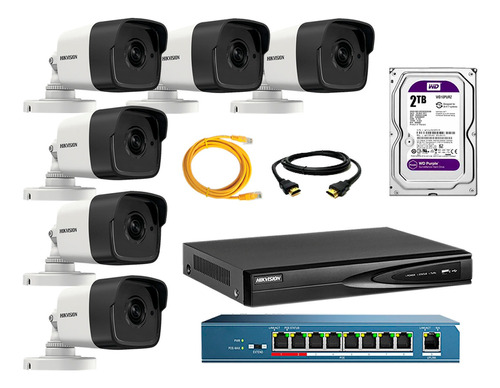 Camara De Seguridad Ip Exterior Kit 6 Hikvision Disco 2tb Wd