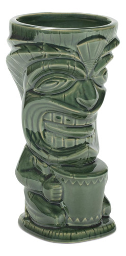 Tiki Polynesian Face Dusty Green Taza De Cerámica De Gres Br