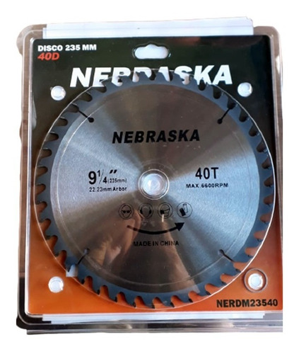 Disco Corte Nebraska Amoladora 235mm Madera 40 Dientes