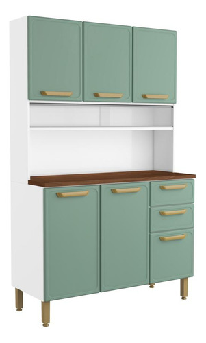 Cozinha Compacta De Aço 6 Portas 2 Gavetas Bella Bertolini Cor Verde/branco